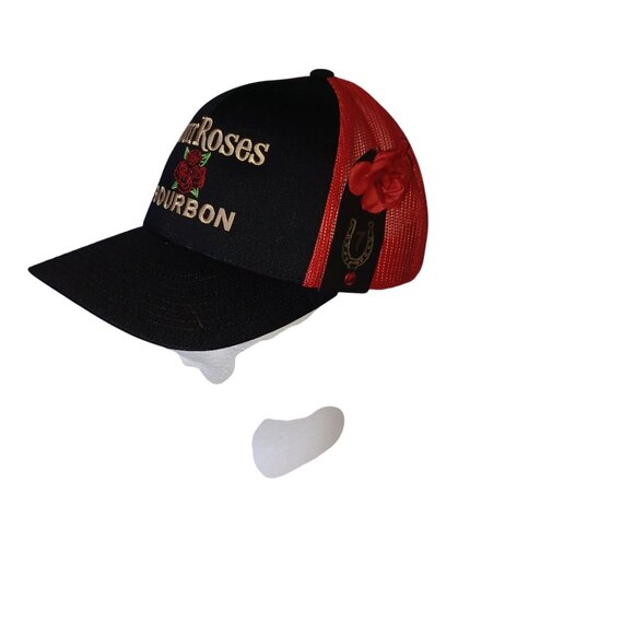 Trucker Hat Four Roses Bourbon Black Red Gold w/ Rose Hat Pin Mesh Snapback Cap - Picture 5 of 7